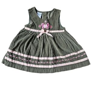 Samara Corduroy Kid's Dress with Embroidery, Green And Pink, Size 12
